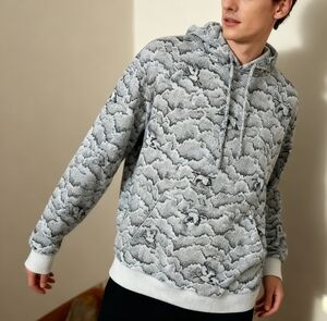 Twenty Montréal Gray Patterned Hooded Pullover Sweater Size L Made in Canada